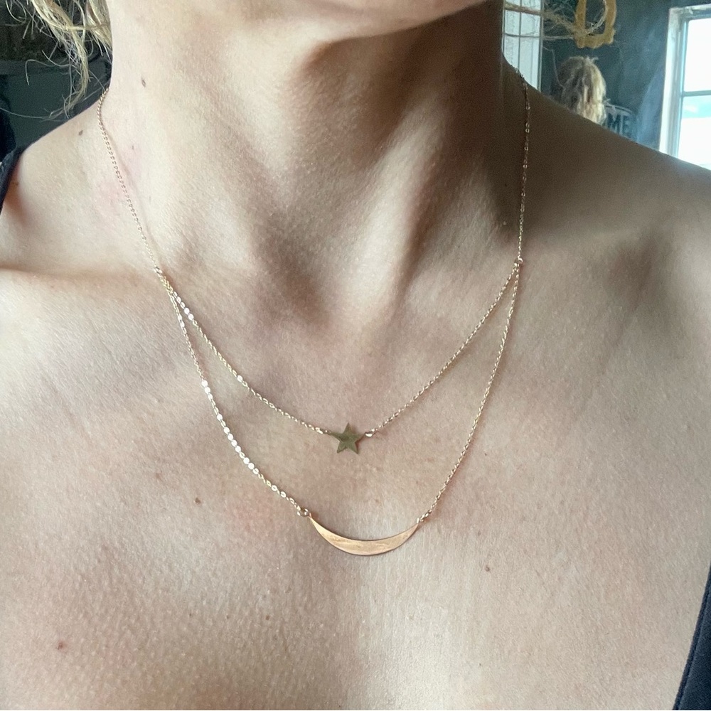 14k yellow gold made in Italy crescent moon & star necklace Golden Clef 18”